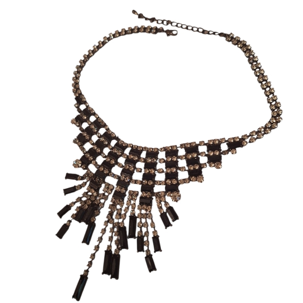 Stunning Black & Gun Metal Maximalist Statement Necklace Some Missing Stones - Picture 7 of 8